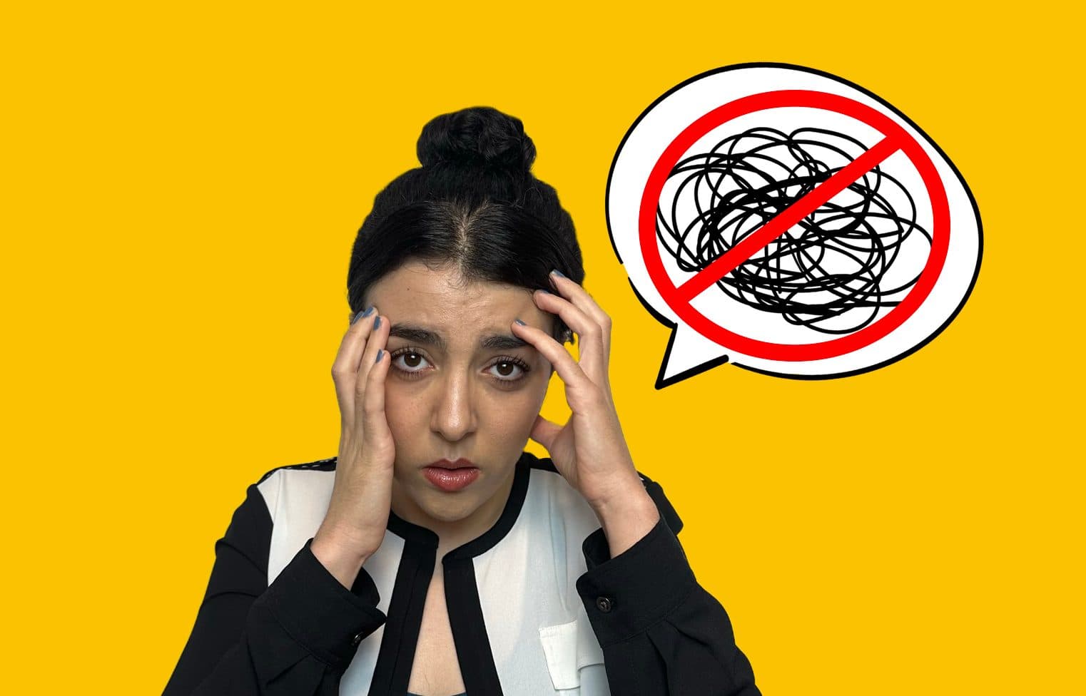 Illustration d’une personne entourée de pensées intrusives